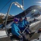 The girls of Andorra Resorts heading up on La basera chairlift