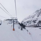 A white view of the slopes from Les Fonts chairlift